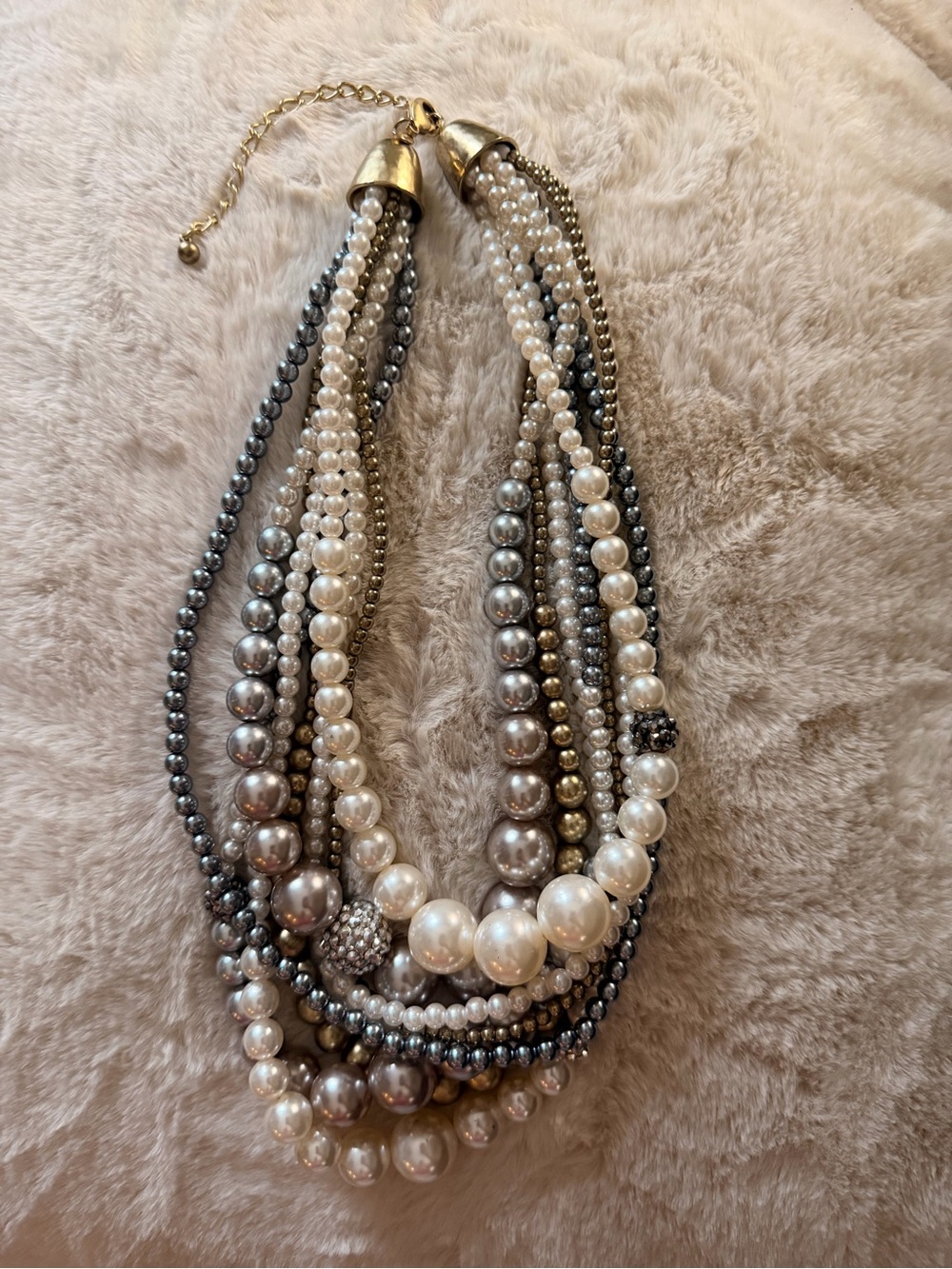 Chico's Multi-Strand Pearl Necklace in White, Silver and Gold